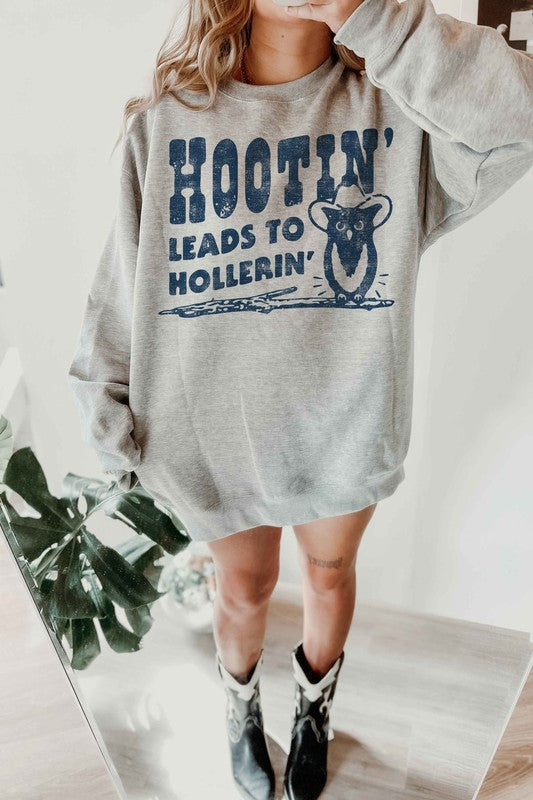 Hootin’ Leads to Hollerin’ Oversized Graphic Sweatshirt