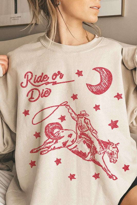 Ride or Die Western Cowboy Oversized Sweatshirt