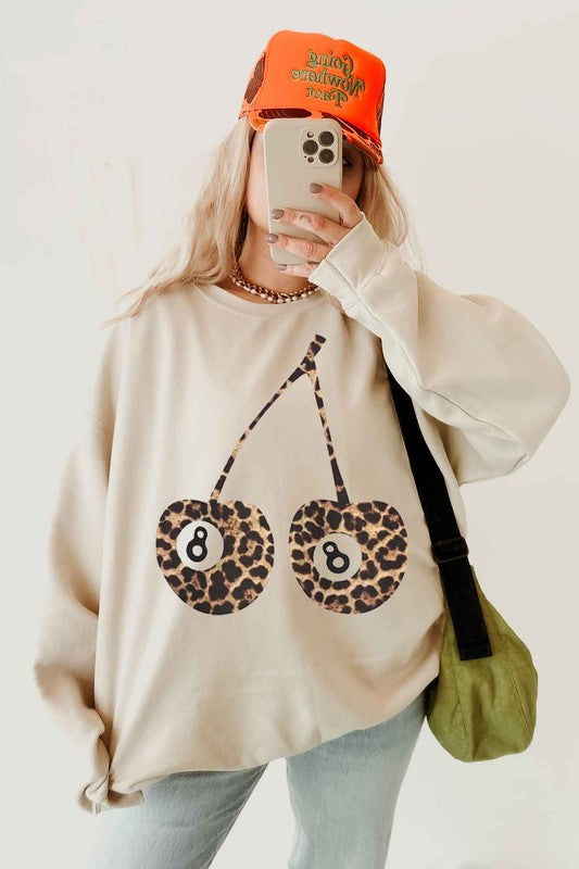 Leopard Cherry Oversized Graphic Sweatshirt