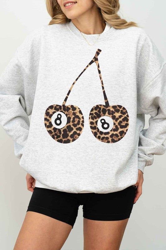 Leopard Cherry Oversized Graphic Sweatshirt