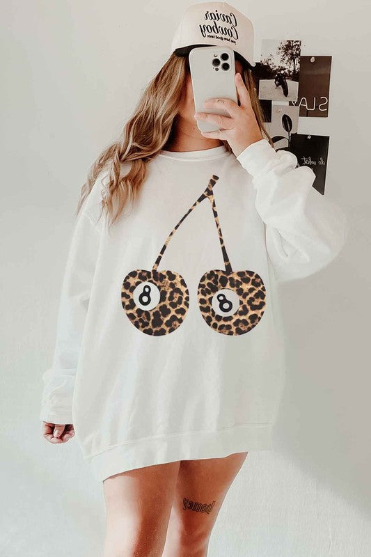 Leopard Cherry Oversized Graphic Sweatshirt