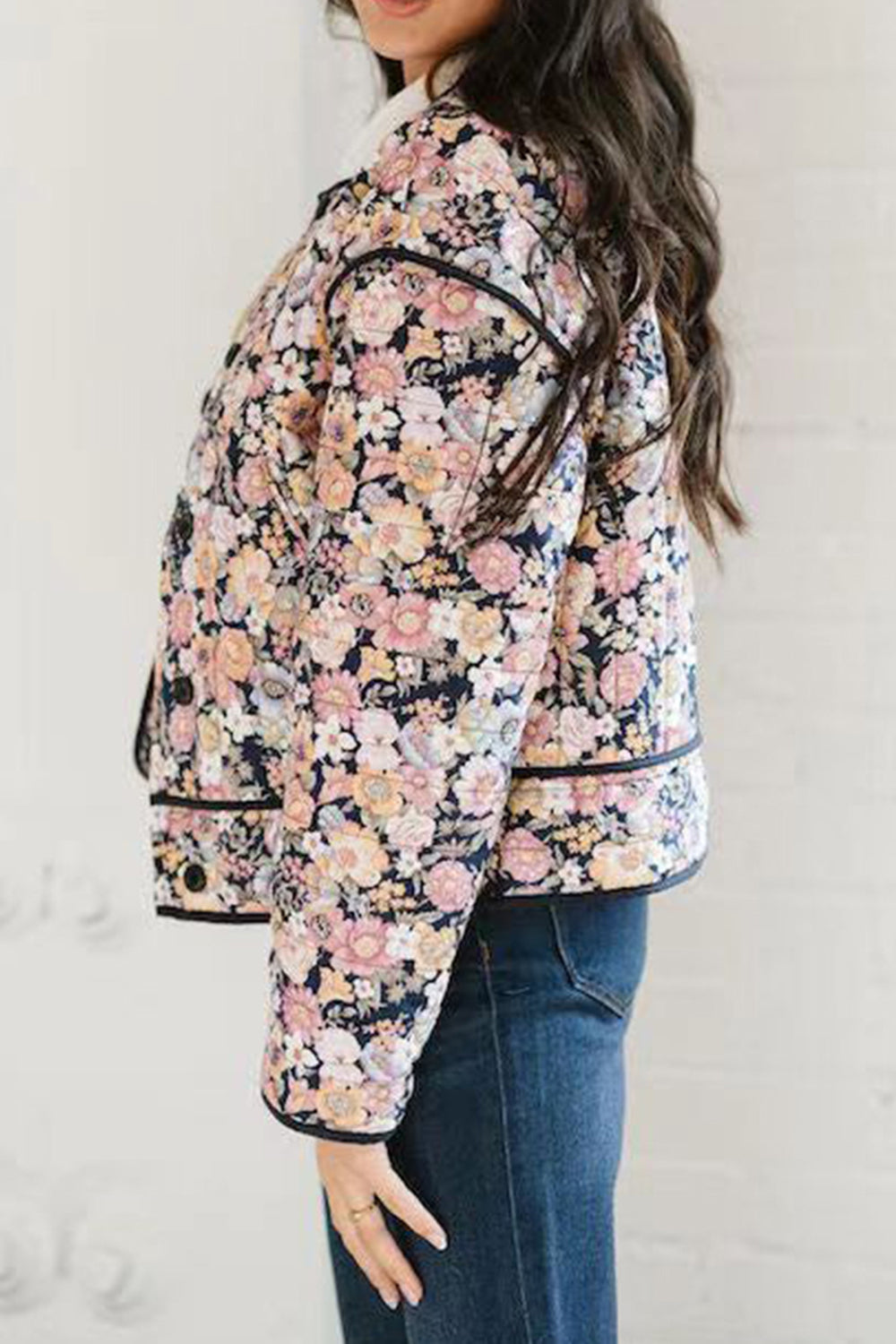 Floral Button Up Long Sleeve Winter Coat